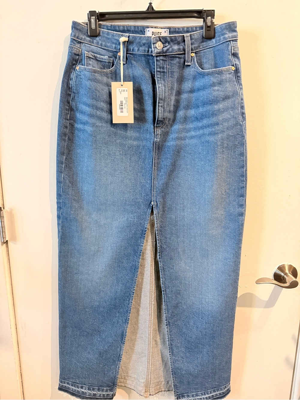 PAIGE Blue Straight-Leg Denim Skirt with Front Slit